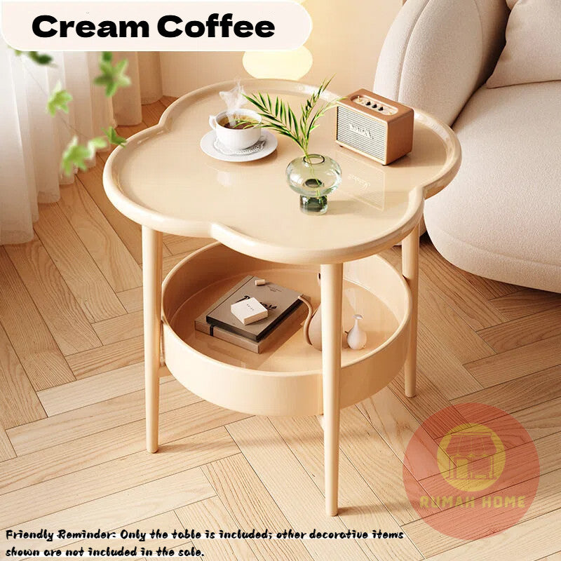 2‑Tier Cream Side Table, Storage Movable Sofa End Table, Small Bedside Table for Living Room Bedroom Balcony