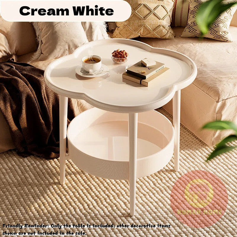 2‑Tier Cream Side Table, Storage Movable Sofa End Table, Small Bedside Table for Living Room Bedroom Balcony