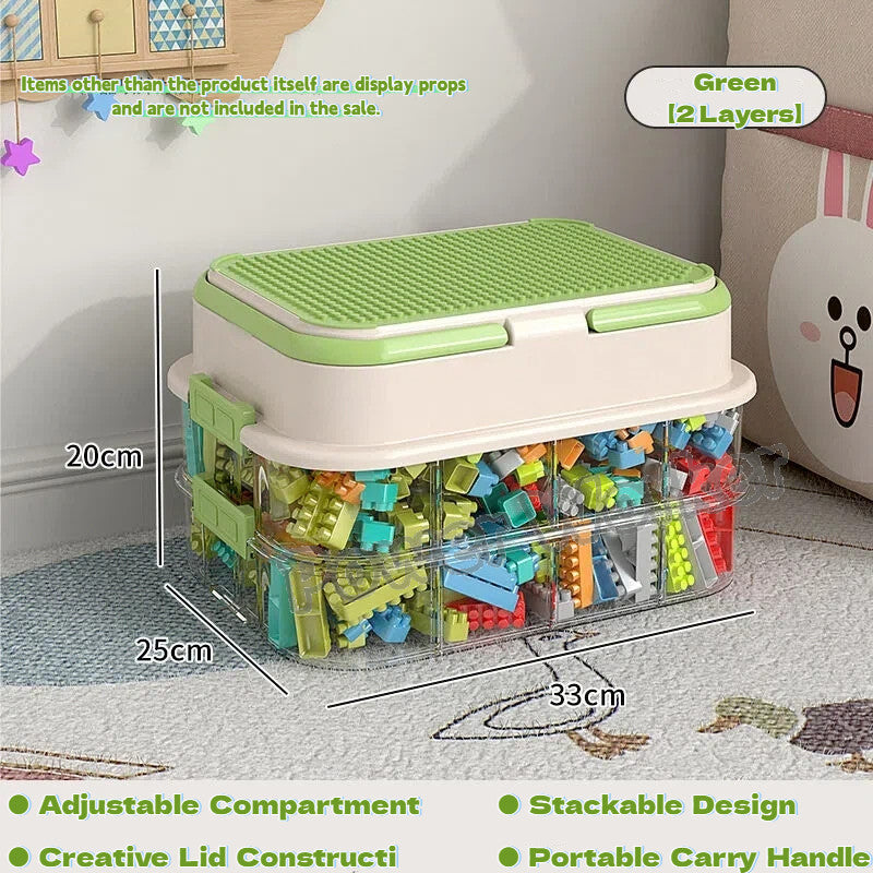 1/2/3Tier Stackable Building Block Storage Box for Kids | Small Toy Organizer with Lid | Transparent Container