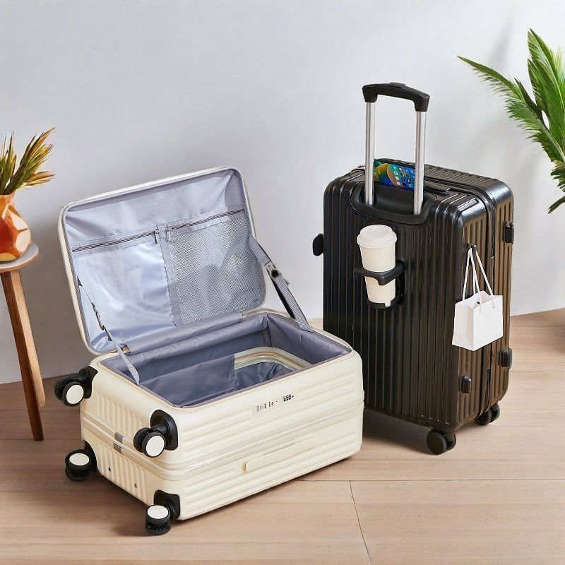 20/28 Inch Expandable Luggage, Lightweight Rolling Suitcase with Cup Holder, Multifunctional Travel Trolley