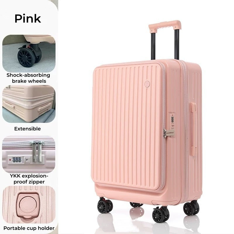 20/28 Inch Expandable Luggage, Lightweight Rolling Suitcase with Cup Holder, Multifunctional Travel Trolley
