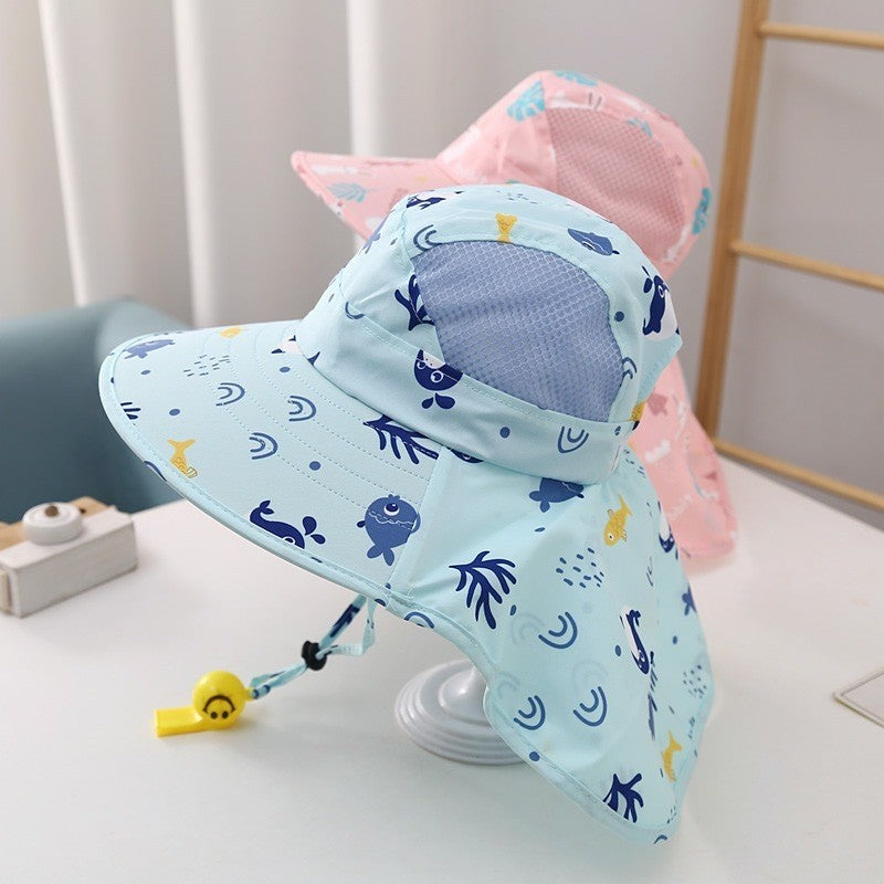 【SG stock】UV Protection Kids Sun Hat Big Brim Sunshade Hat Summer Breathable Fisherman Hat Neck Protection
