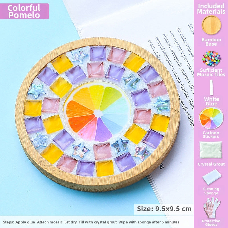 SG DIY Mug Pad Glass Mosaic Tiles for Crafts Mixed Color Mosaic Kits with Wooden Coaster Children's DIY Handmade Toys