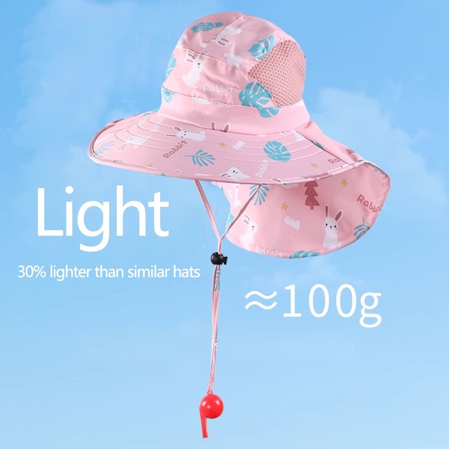 【SG stock】UV Protection Kids Sun Hat Big Brim Sunshade Hat Summer Breathable Fisherman Hat Neck Protection
