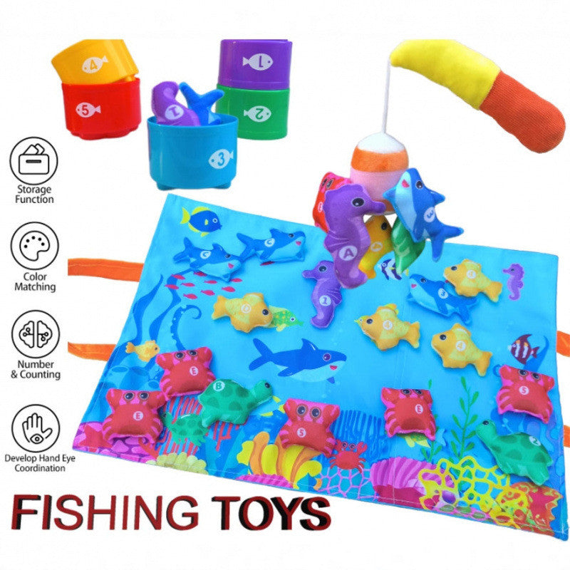 Kids Cloth Fishing Game with Stacking Cups Color Sorting Montessori Toy Early Education Toys Number Counting Toy Gifts