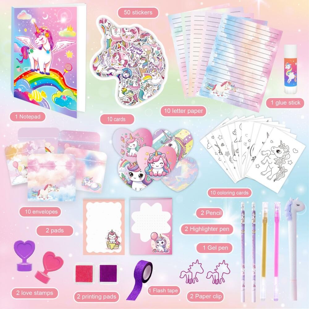 Anakkidsg---Unicorn purple DIY diary set, handbook scrapbook, birthday gift for girls
