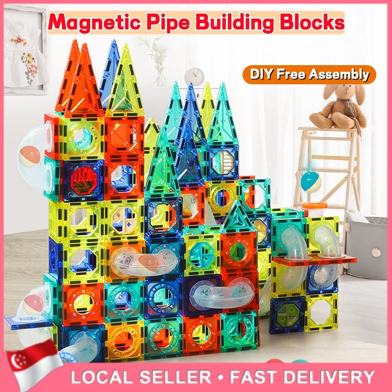 SG  Magnetic Tiles Pipe Blocks for Toddlers 3D Clear Magnets STEM Toys Children Magnetic Tiles Building Set