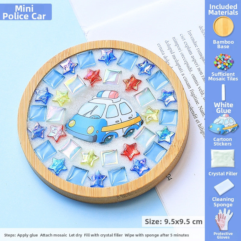SG DIY Mug Pad Glass Mosaic Tiles for Crafts Mixed Color Mosaic Kits with Wooden Coaster Children's DIY Handmade Toys