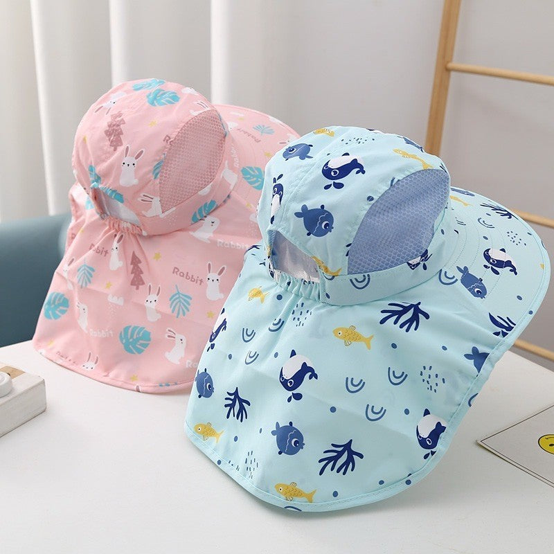 【SG stock】UV Protection Kids Sun Hat Big Brim Sunshade Hat Summer Breathable Fisherman Hat Neck Protection