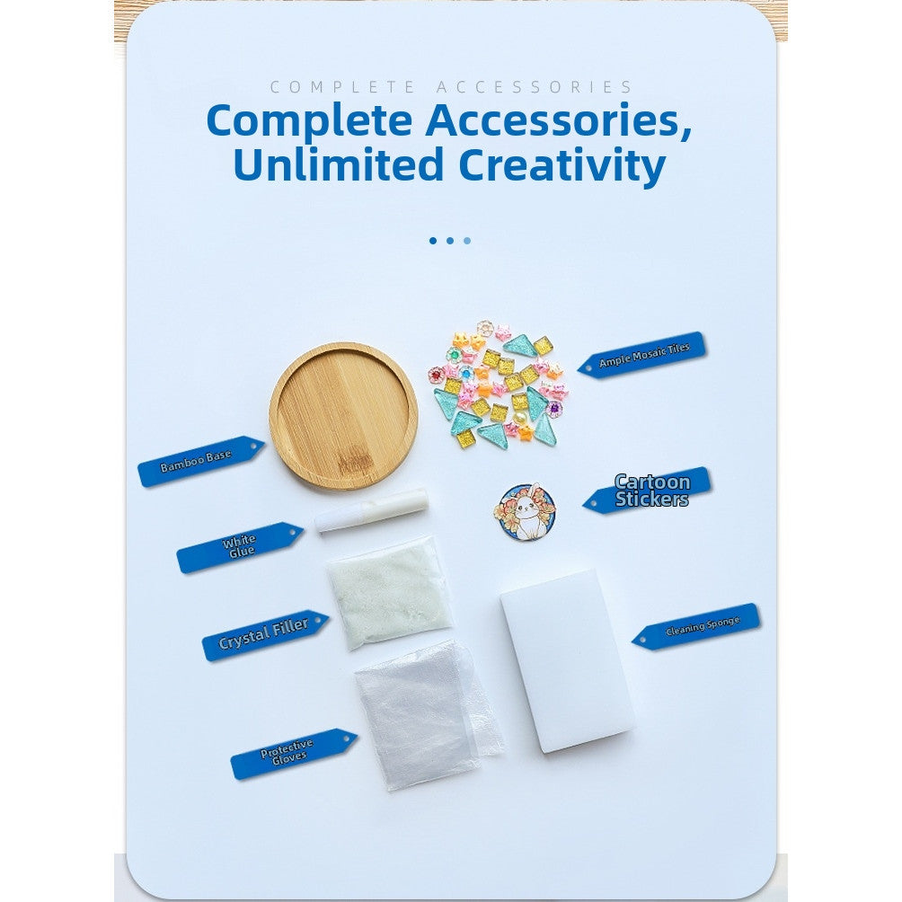 SG DIY Mug Pad Glass Mosaic Tiles for Crafts Mixed Color Mosaic Kits with Wooden Coaster Children's DIY Handmade Toys