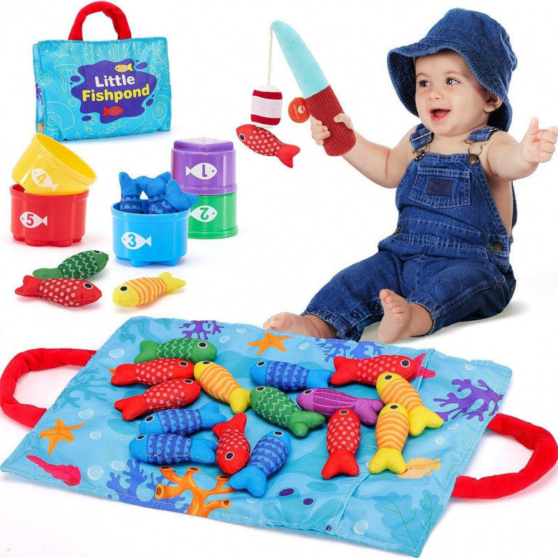 Kids Cloth Fishing Game with Stacking Cups Color Sorting Montessori Toy Early Education Toys Number Counting Toy Gifts