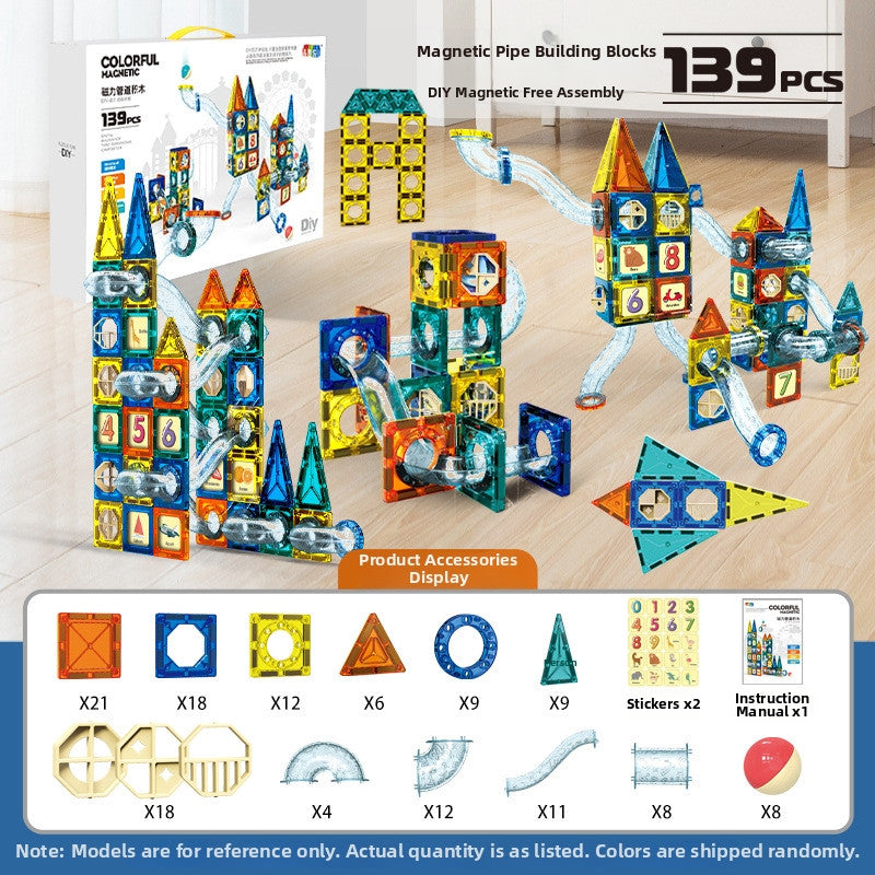 SG  Magnetic Tiles Pipe Blocks for Toddlers 3D Clear Magnets STEM Toys Children Magnetic Tiles Building Set