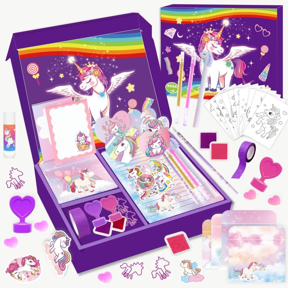 Anakkidsg---Unicorn purple DIY diary set, handbook scrapbook, birthday gift for girls