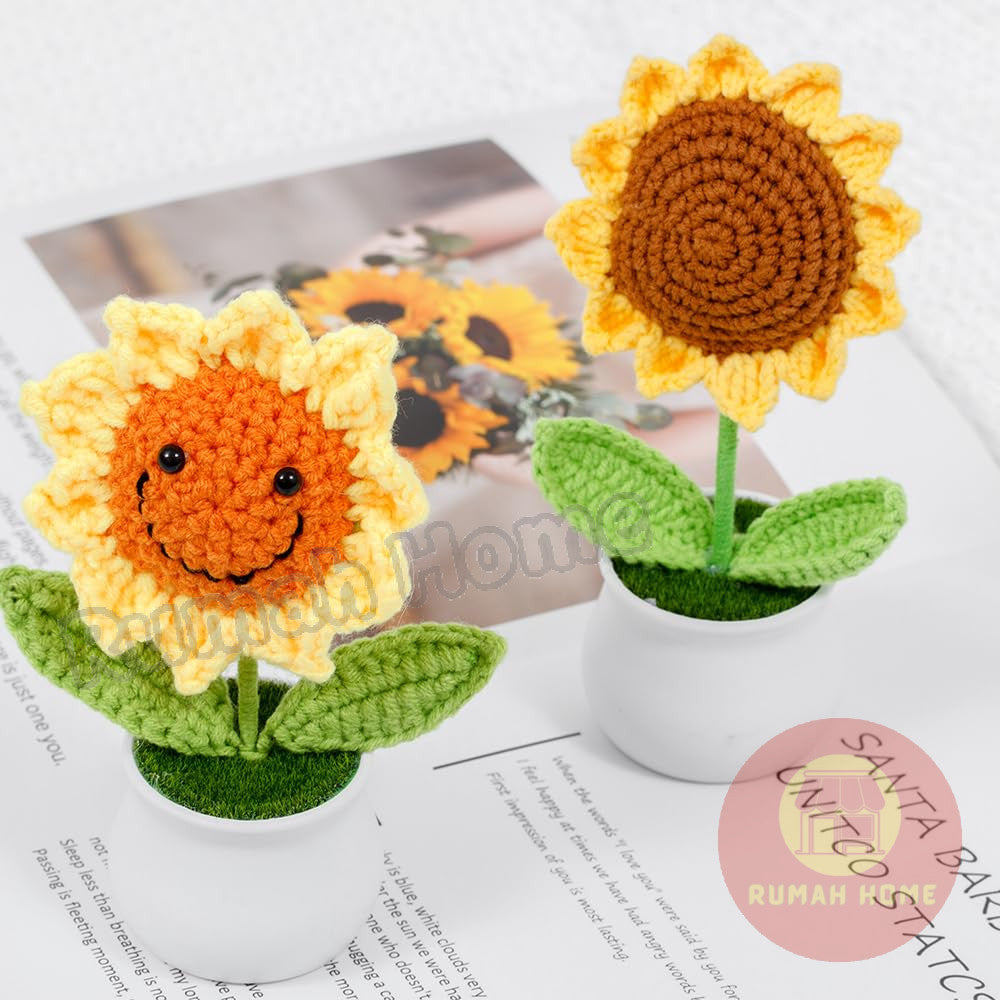 Crochet Sunflower Mini Potted Flower Handmade Decor Office Desk Car Decor Gift for Women Teachers Birthday Christmas