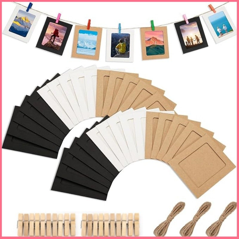 SG STOCK 10pcs/set Paper Frames with Clips 3 Inch Cardboard Photo Frames DIY Photo Holders Hanging Display Kit for Home