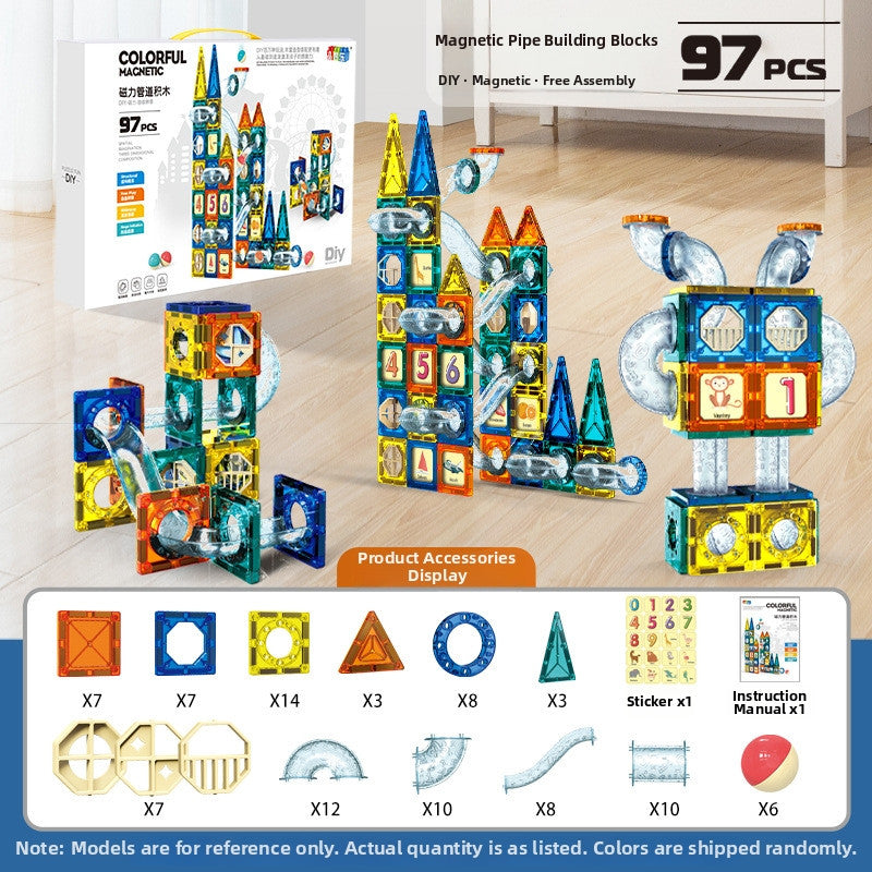 SG  Magnetic Tiles Pipe Blocks for Toddlers 3D Clear Magnets STEM Toys Children Magnetic Tiles Building Set