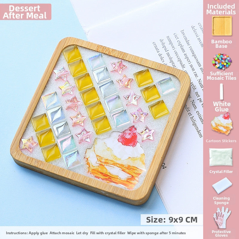 SG DIY Mug Pad Glass Mosaic Tiles for Crafts Mixed Color Mosaic Kits with Wooden Coaster Children's DIY Handmade Toys