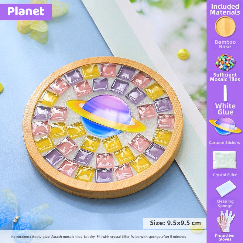 SG DIY Mug Pad Glass Mosaic Tiles for Crafts Mixed Color Mosaic Kits with Wooden Coaster Children's DIY Handmade Toys