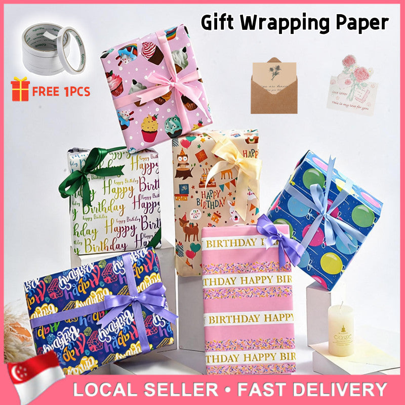 Birthday Wrapping Paper /Gift Wrappers for Holiday Kids Gift Box Packaging Paper/Card / Ribbon