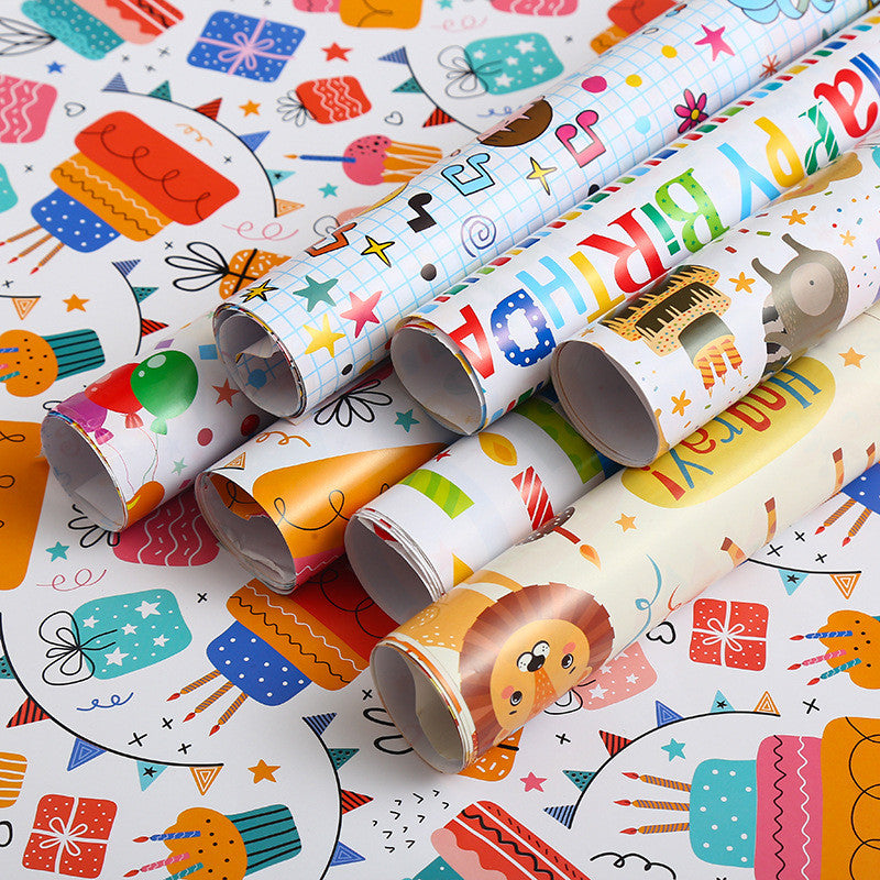 Birthday Wrapping Paper /Gift Wrappers for Holiday Kids Gift Box Packaging Paper/Card / Ribbon