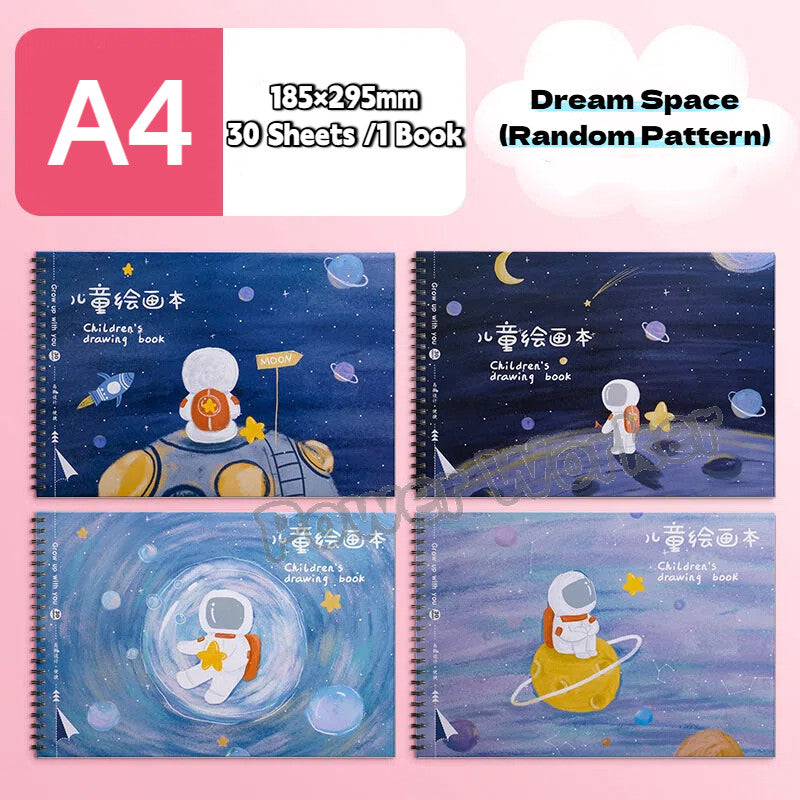 A4 Sketch Book Drawing Pad Spiral Bound 30 Sheets Thick Paper Art Sketchbook for Kids School Supplies