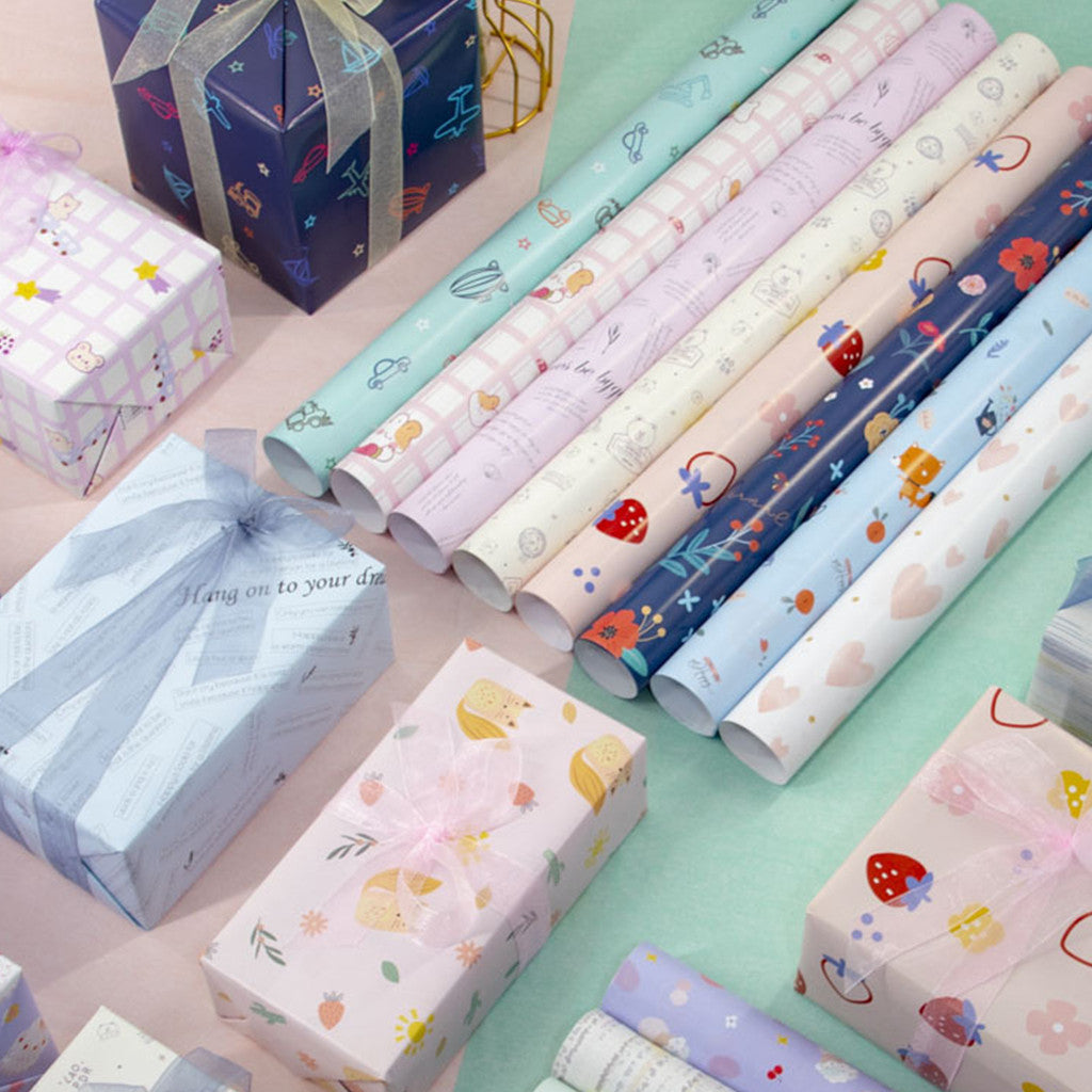 Birthday Wrapping Paper /Gift Wrappers for Holiday Kids Gift Box Packaging Paper/Card / Ribbon