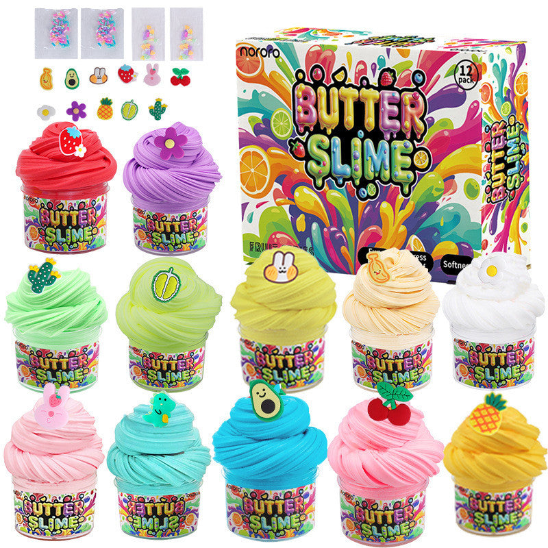 12 color butter mud slime set, slime cotton mud puff glue, color mud foaming clay