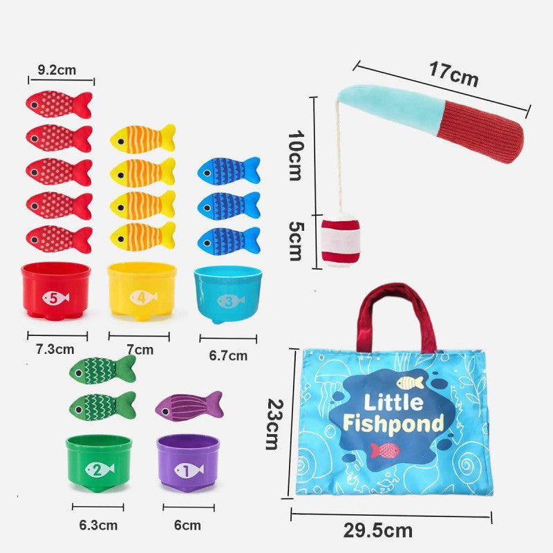 Kids Cloth Fishing Game with Stacking Cups Color Sorting Montessori Toy Early Education Toys Number Counting Toy Gifts