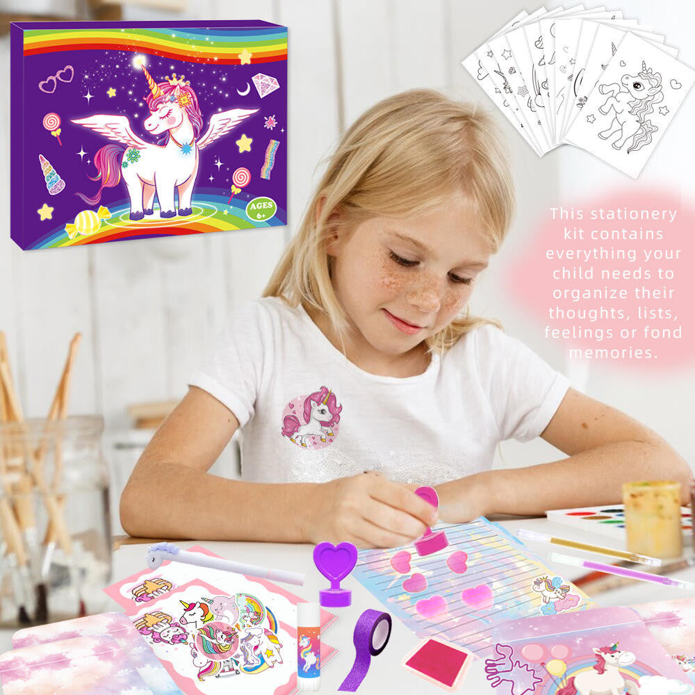 Anakkidsg---Unicorn purple DIY diary set, handbook scrapbook, birthday gift for girls
