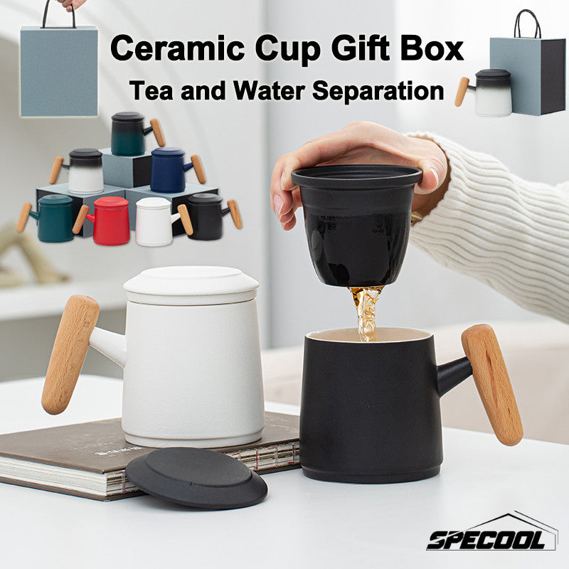 SG Specool® Tea Cup Gift Box Set Ceramic Mug Gift Set Tea Water Separation Cup Present Souvenirs Friends Father Gifts