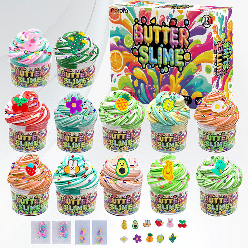 12 color butter mud slime set, slime cotton mud puff glue, color mud foaming clay