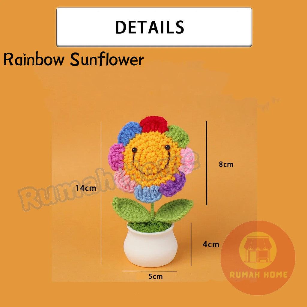 Crochet Sunflower Mini Potted Flower Handmade Decor Office Desk Car Decor Gift for Women Teachers Birthday Christmas