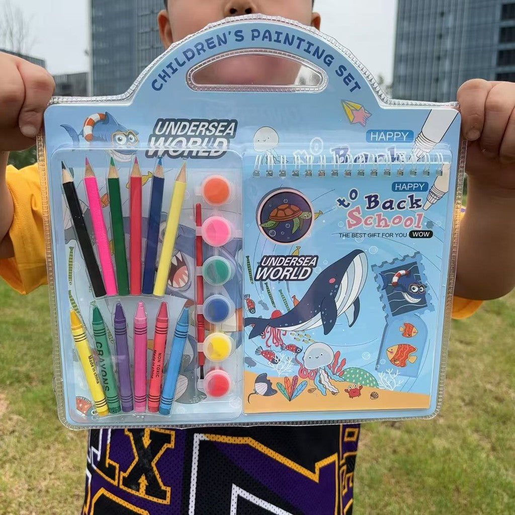 SG Children's Painting Set Stationery Gift Box Cartoon Drawing Book Goodie Bag Kids Birthday Party Gift Set