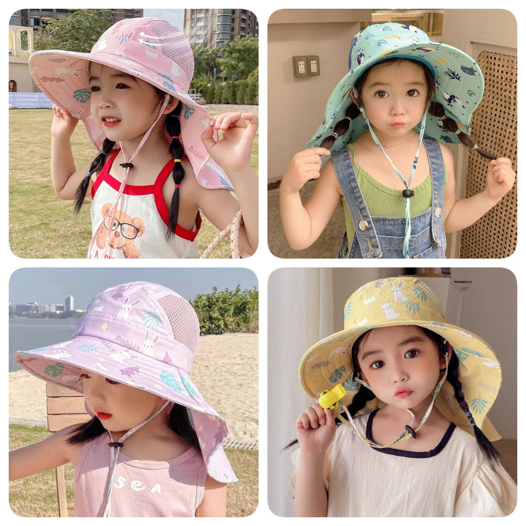 【SG stock】UV Protection Kids Sun Hat Big Brim Sunshade Hat Summer Breathable Fisherman Hat Neck Protection