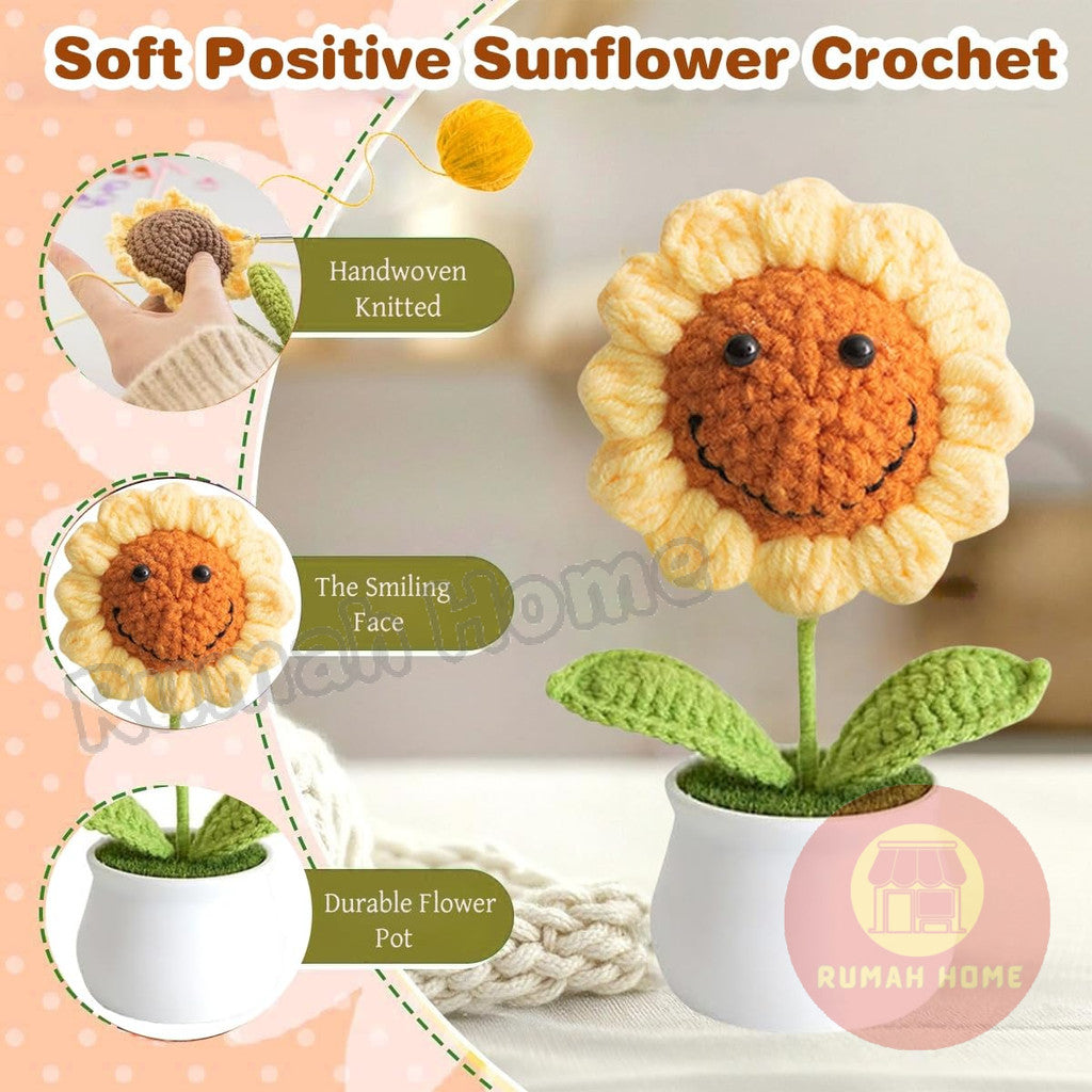 Crochet Sunflower Mini Potted Flower Handmade Decor Office Desk Car Decor Gift for Women Teachers Birthday Christmas