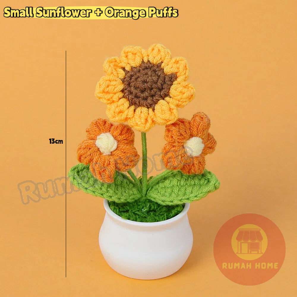 Crochet Sunflower Mini Potted Flower Handmade Decor Office Desk Car Decor Gift for Women Teachers Birthday Christmas