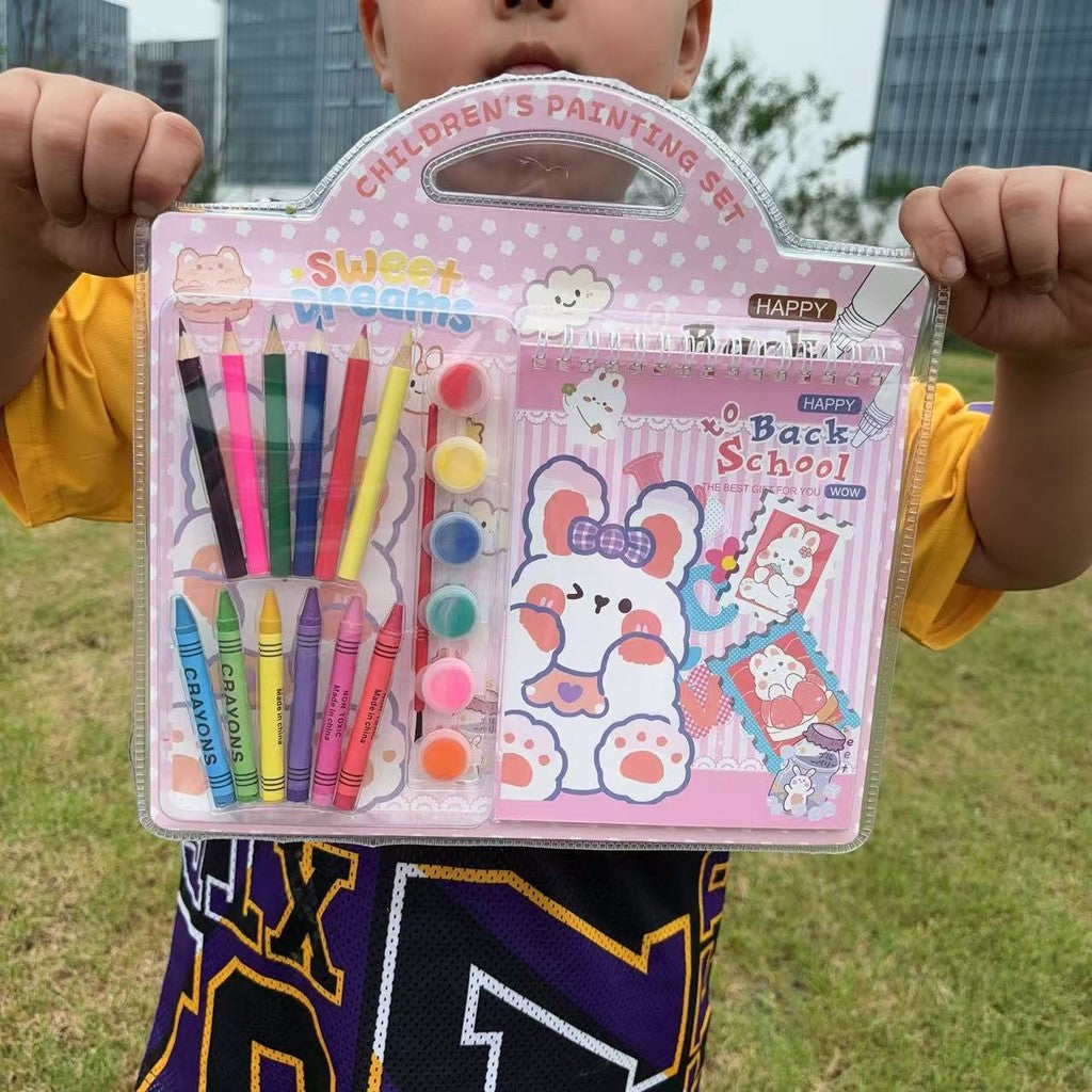 SG Children's Painting Set Stationery Gift Box Cartoon Drawing Book Goodie Bag Kids Birthday Party Gift Set