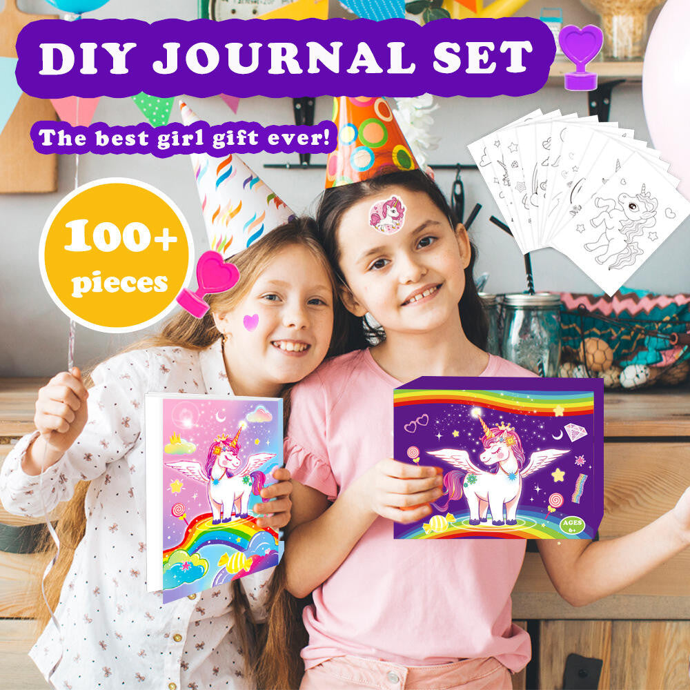Anakkidsg---Unicorn purple DIY diary set, handbook scrapbook, birthday gift for girls