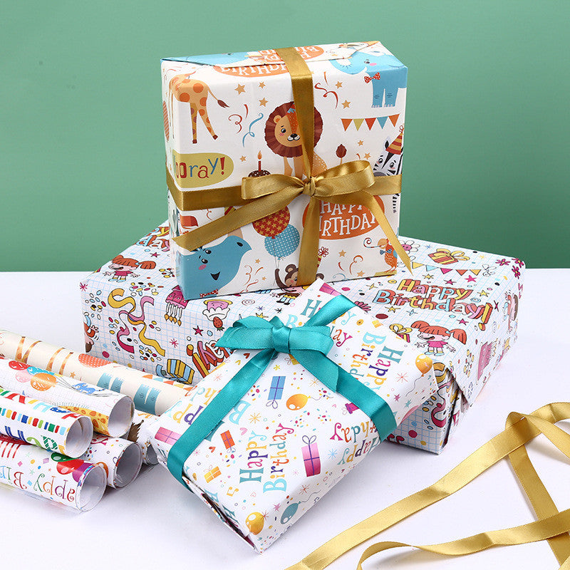 Birthday Wrapping Paper /Gift Wrappers for Holiday Kids Gift Box Packaging Paper/Card / Ribbon