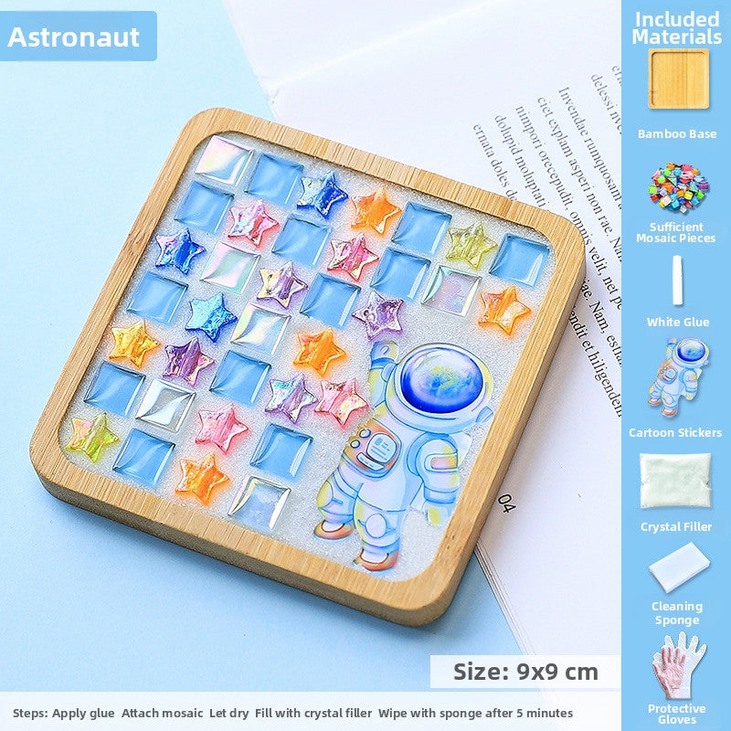 SG DIY Mug Pad Glass Mosaic Tiles for Crafts Mixed Color Mosaic Kits with Wooden Coaster Children's DIY Handmade Toys