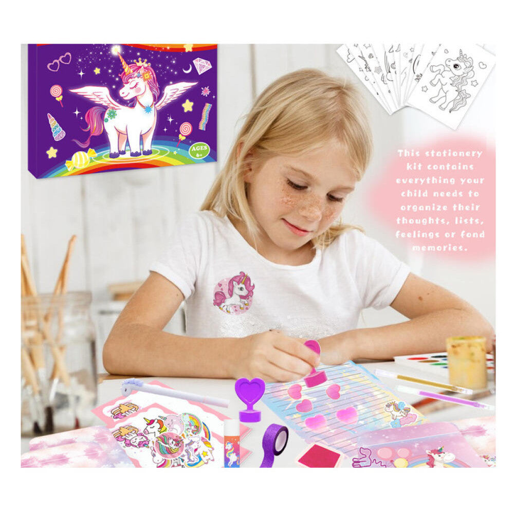 Anakkidsg---Unicorn purple DIY diary set, handbook scrapbook, birthday gift for girls