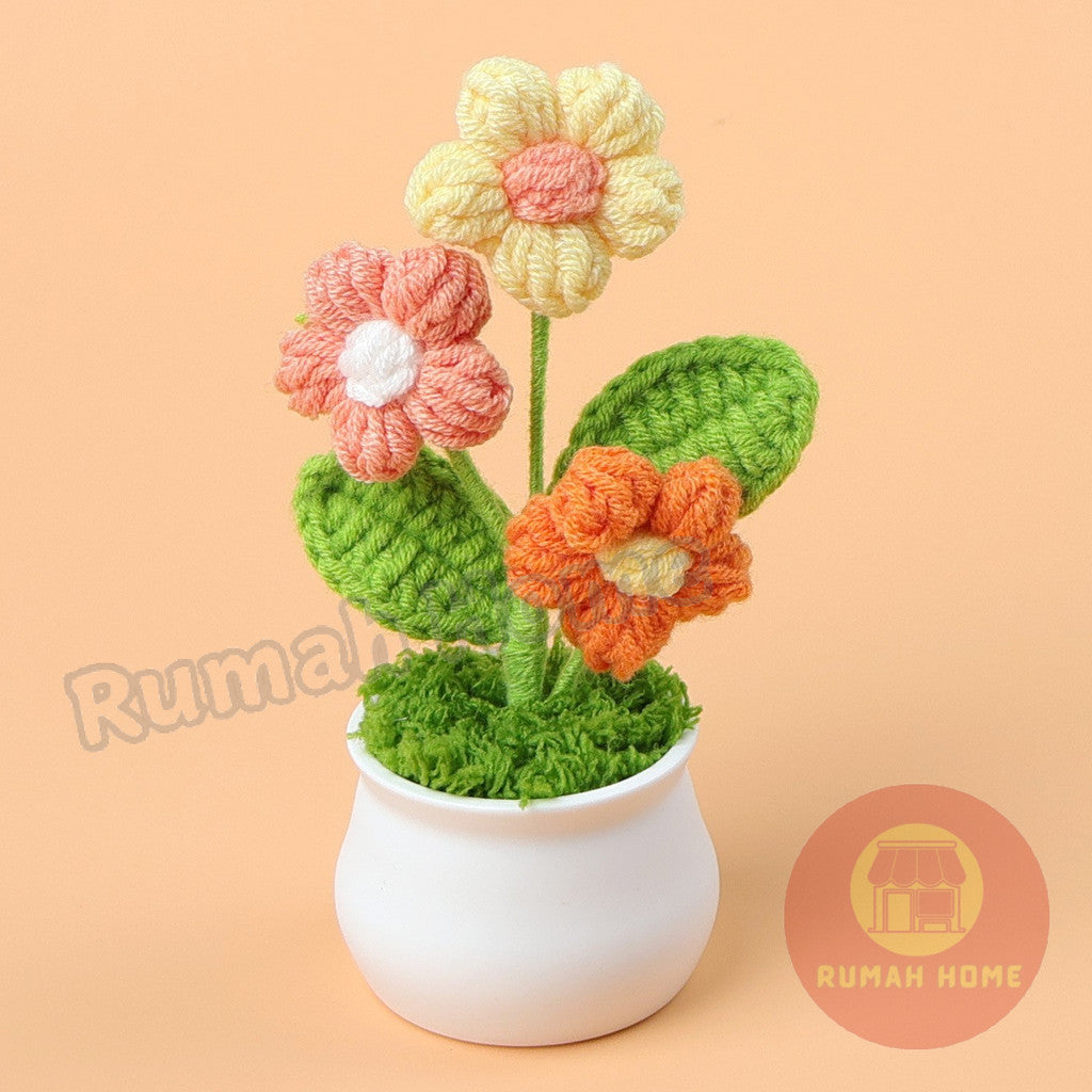 Crochet Sunflower Mini Potted Flower Handmade Decor Office Desk Car Decor Gift for Women Teachers Birthday Christmas