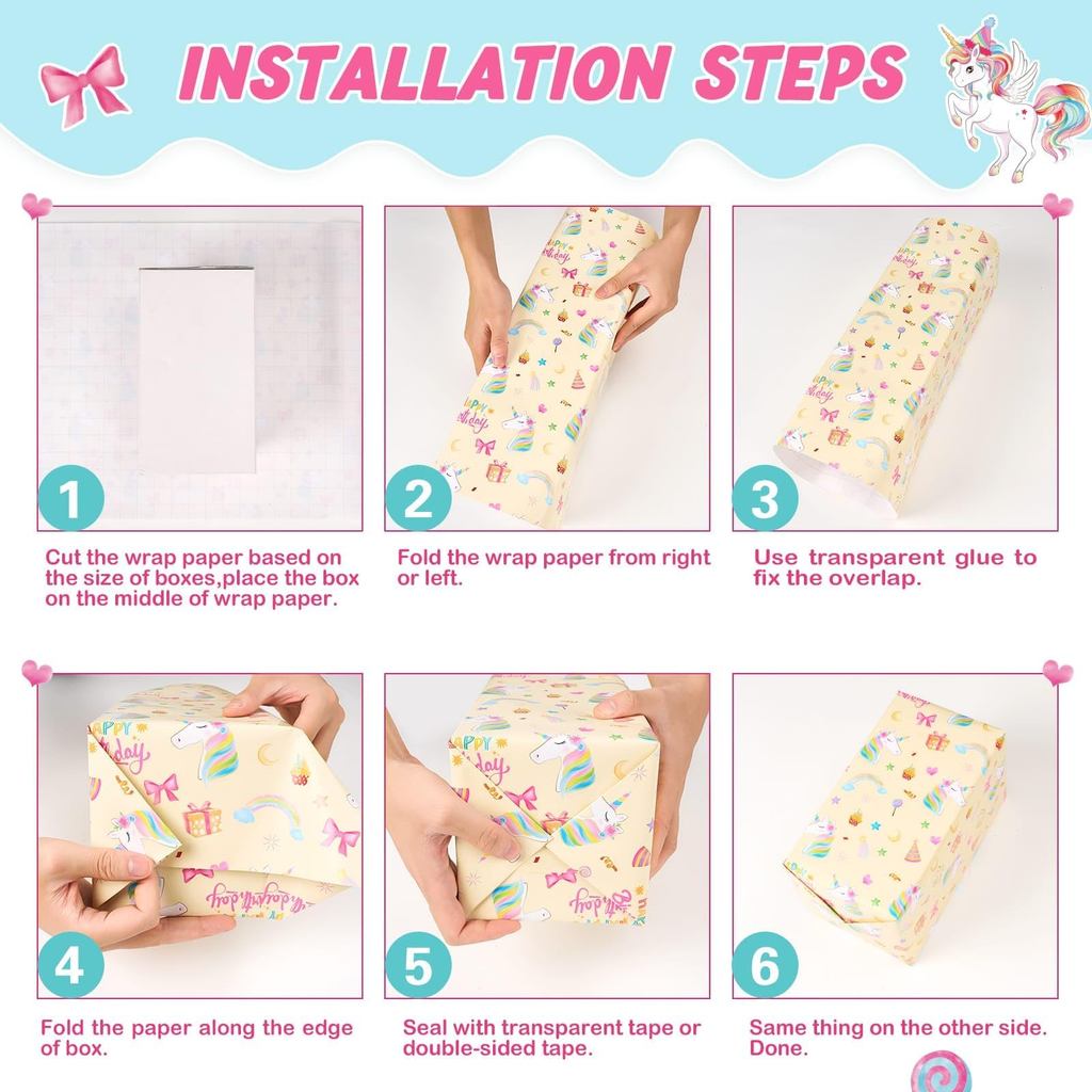 Birthday Wrapping Paper /Gift Wrappers for Holiday Kids Gift Box Packaging Paper/Card / Ribbon