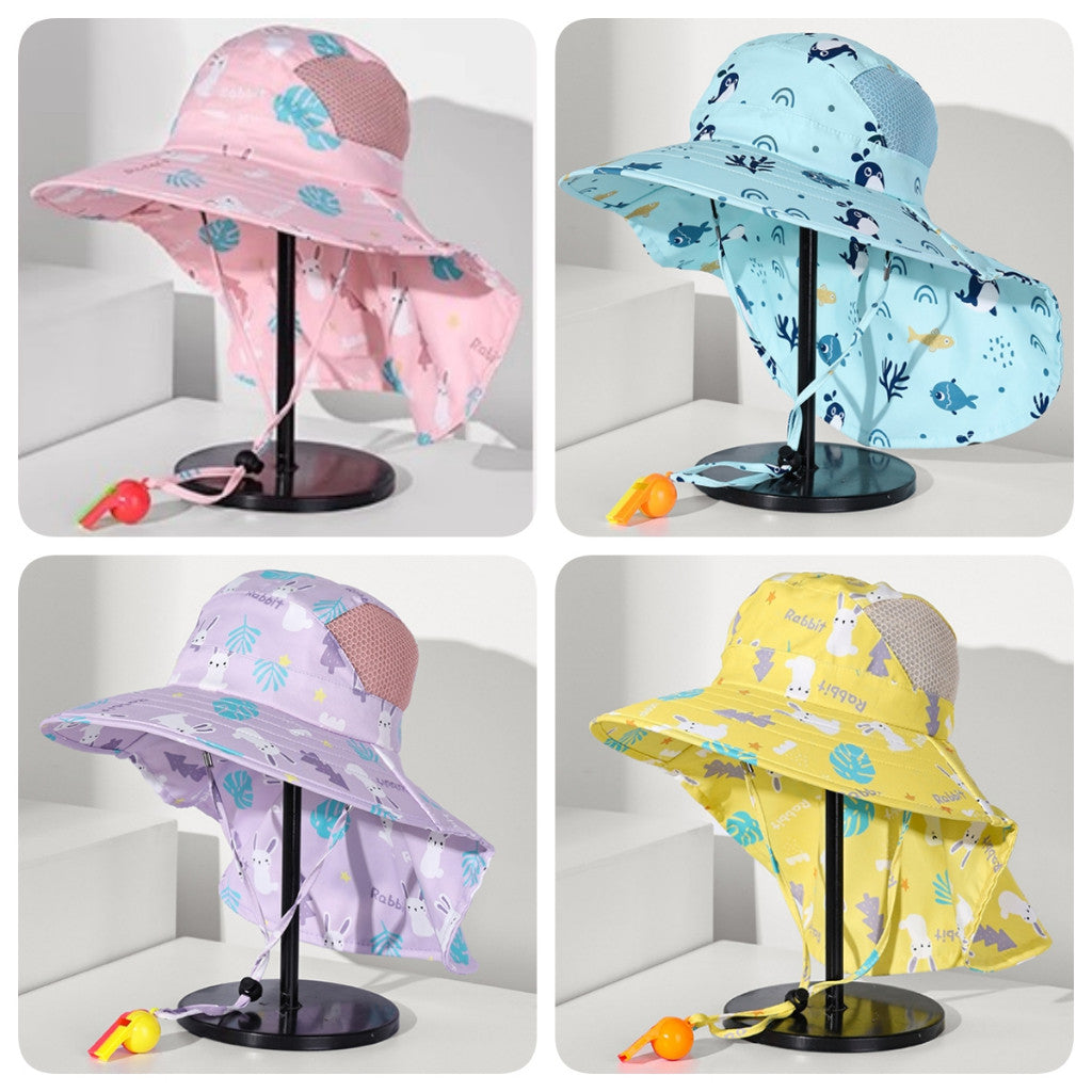 【SG stock】UV Protection Kids Sun Hat Big Brim Sunshade Hat Summer Breathable Fisherman Hat Neck Protection