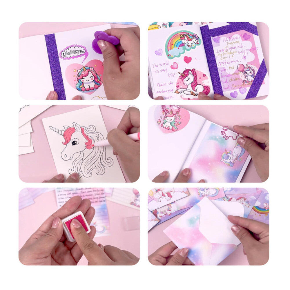 Anakkidsg---Unicorn purple DIY diary set, handbook scrapbook, birthday gift for girls