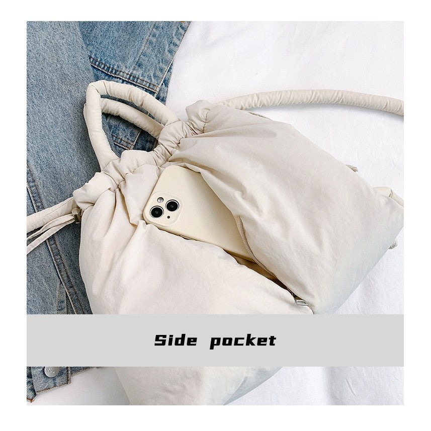 Tas Nylon Drawstring Backpack Large-capacity Lightweight Dual-purpose Single-shoulder Bag Puffer Bag