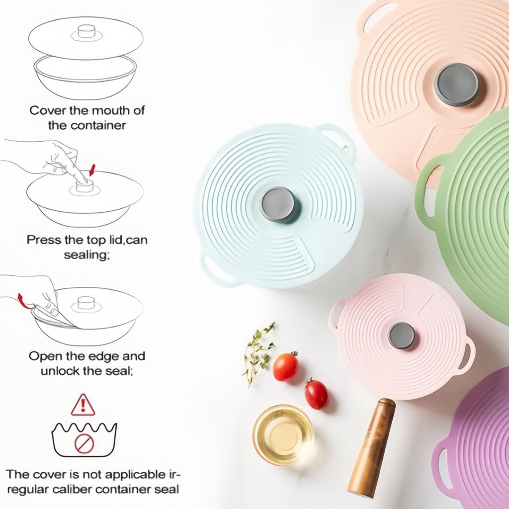 5pcs Silicone Bowl Lids 5 Sizes Reusable Sealed Suction Lids Heat Resistant Oil Shield