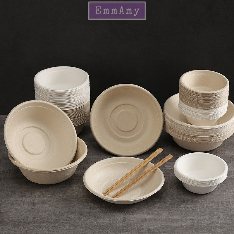 50pcs Disposable Biodegradable Tableware Set – Eco-Friendly Plates, Bowls, Cups, Spoons & Forks for BBQ & Party