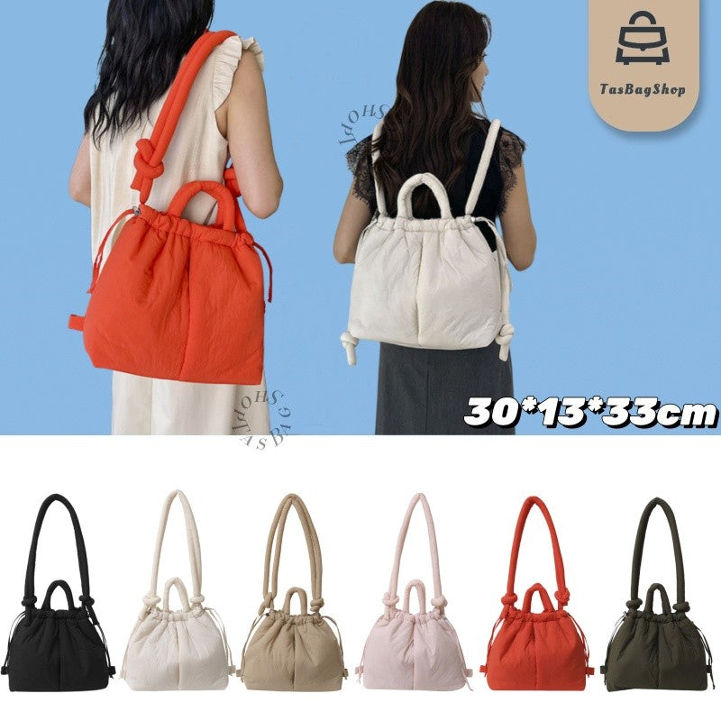 Tas Nylon Drawstring Backpack Large-capacity Lightweight Dual-purpose Single-shoulder Bag Puffer Bag