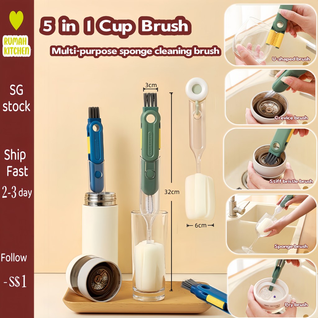 5 in 1 Cup  Brush Foam Sponge Brush Cleaner Milk Bottle Glass Cup Home Cleaning Kitchen Tools